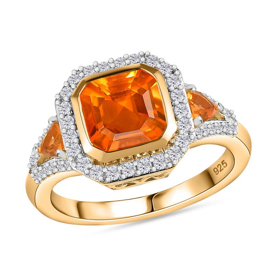 AA Salamanca Feueropal Ring, 925 Silber 750 Gelbgold Vermeil (Größe 20.00) ca. 1.82 ct