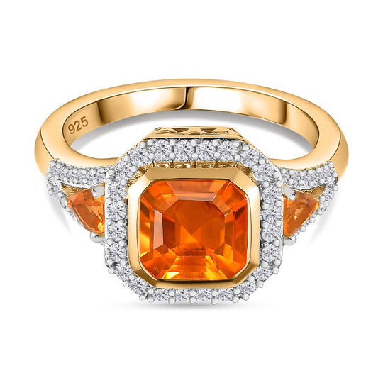 AA Salamanca Feueropal Ring, 925 Silber 750 Gelbgold Vermeil (Größe 20.00) ca. 1.82 ct