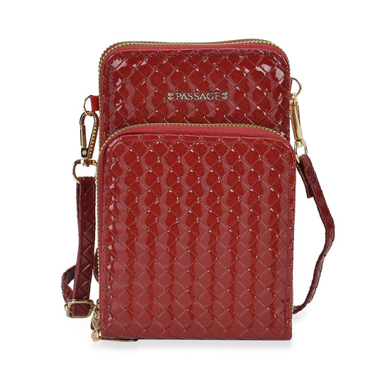 PASSAGE geprägte Kunstleder-Umhängetasche mit RFID-Schutz und langer Trageriemen, 13x7.5x19 cm, Braun