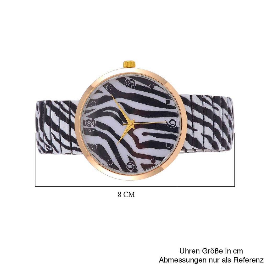 STRADA - Japanisches Uhrwerk, Flexible Uhr, Zebra Muster
