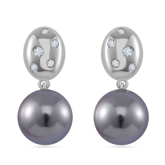 Sleeping Beauty Türkis farbe Muschelperle (12 mm), Moissanit Ohrringe 925 Silber vergoldet