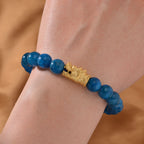Blauer Apatit Flexibles Armband, 925 Silber vergoldet ca. 165.00 ct