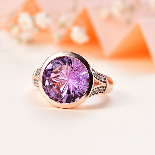 Rose De France Amethyst, Weißer Zirkon Ring 925 Silber 750 Roségold Vermeil (Größe 17.00) ca. 6,06 ct