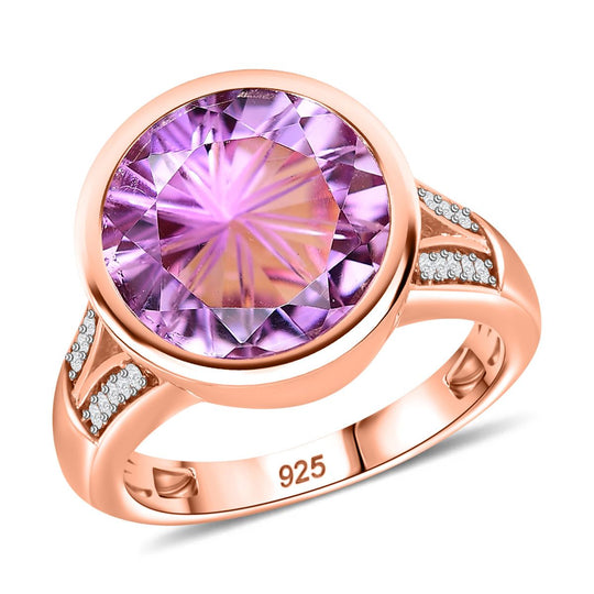 Rose De France Amethyst, Weißer Zirkon Ring 925 Silber 750 Roségold Vermeil (Größe 17.00) ca. 6,06 ct