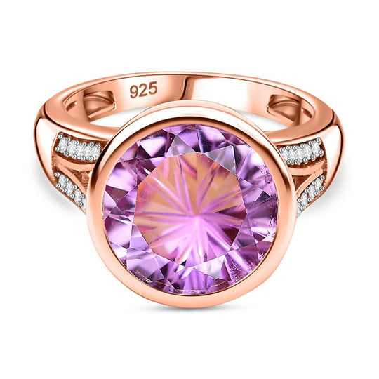 Rose De France Amethyst, Weißer Zirkon Ring 925 Silber 750 Roségold Vermeil (Größe 17.00) ca. 6,06 ct
