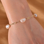 Pfirsich-Süßwasser Perle flexibles Armband, (ca. 10-12mm),  925 Silber, vergoldet