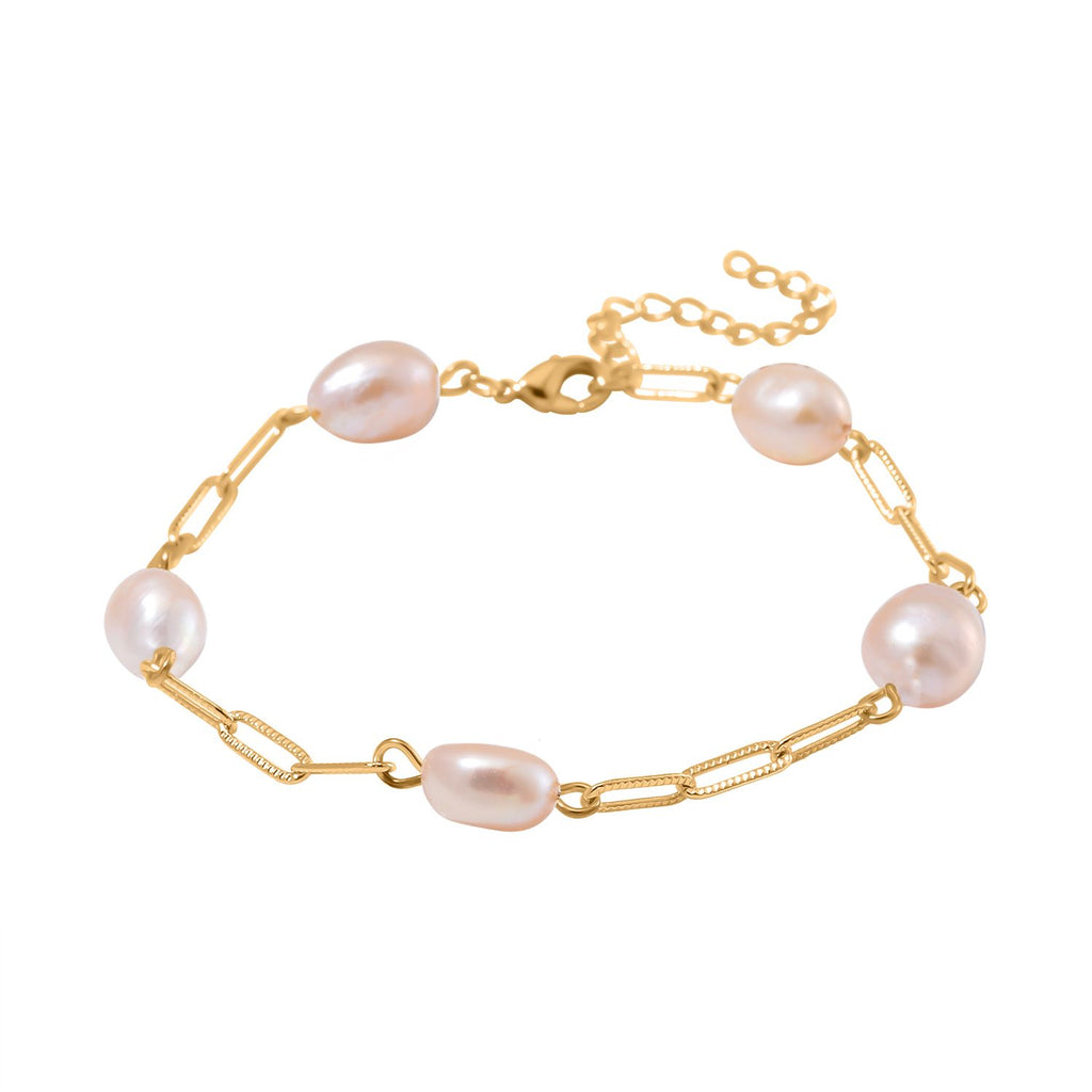 Pfirsich-Süßwasser Perle flexibles Armband, (ca. 10-12mm),  925 Silber, vergoldet