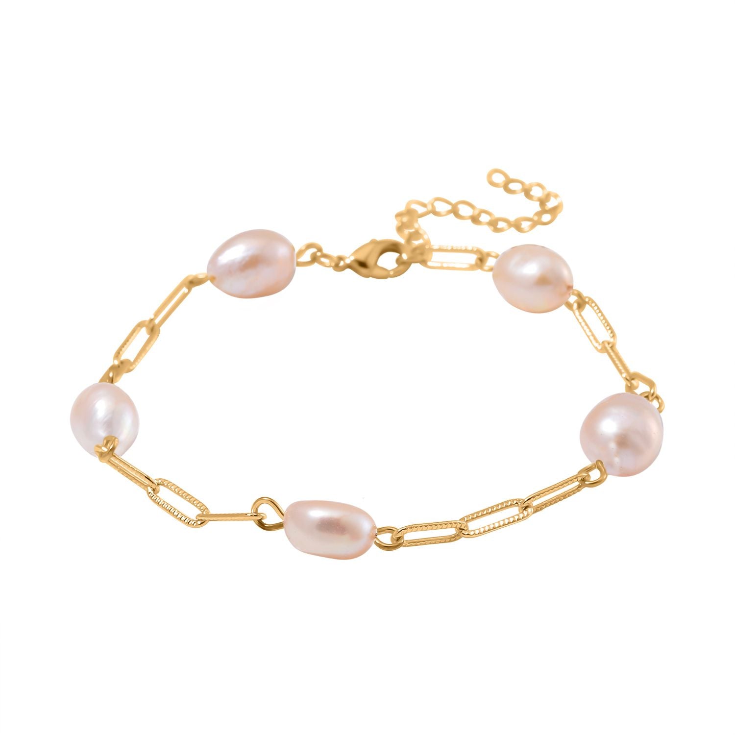 Pfirsich-Süßwasser Perle flexibles Armband, (ca. 10-12mm),  925 Silber, vergoldet