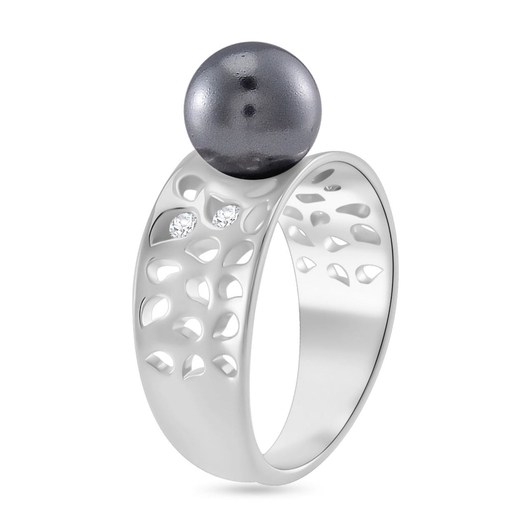 Tahiti Muschelkernperle, Moissanit Ring 925 Silber platiniert (Größe 16.00)