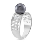 Tahiti Muschelkernperle, Moissanit Ring 925 Silber platiniert (Größe 16.00)
