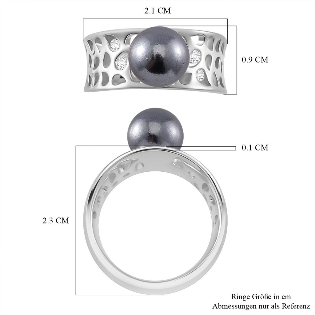 Tahiti Muschelkernperle, Moissanit Ring 925 Silber platiniert (Größe 16.00)