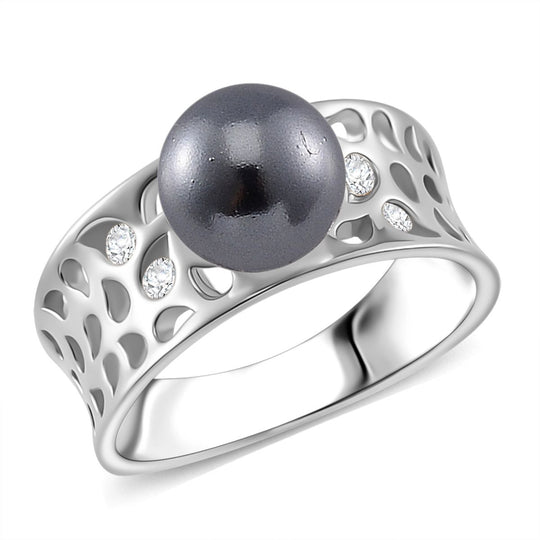 Tahiti Muschelkernperle, Moissanit Ring 925 Silber platiniert (Größe 21.00)