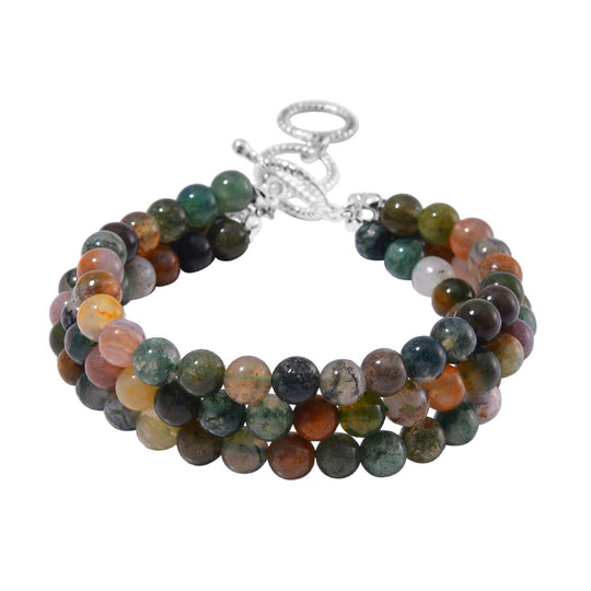 Tigerauge dreireihiges Armband, 18cm, Edelstahl - 188 ct.