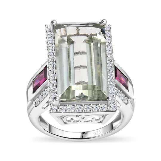 Prasiolith, Rhodolith Granat Ring 925 Silber rhodiniert (Größe 17.00) ca. 13.70 ct