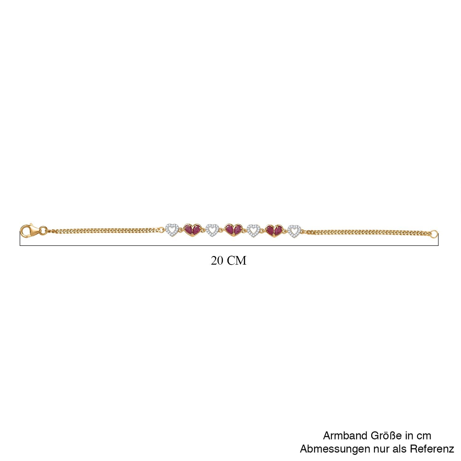 Montepuez-Rubin, Weißer Zirkon Armband ca. 19 cm 925 Silber 750 Gelbgold Vermeil ca. 1,85 ct.