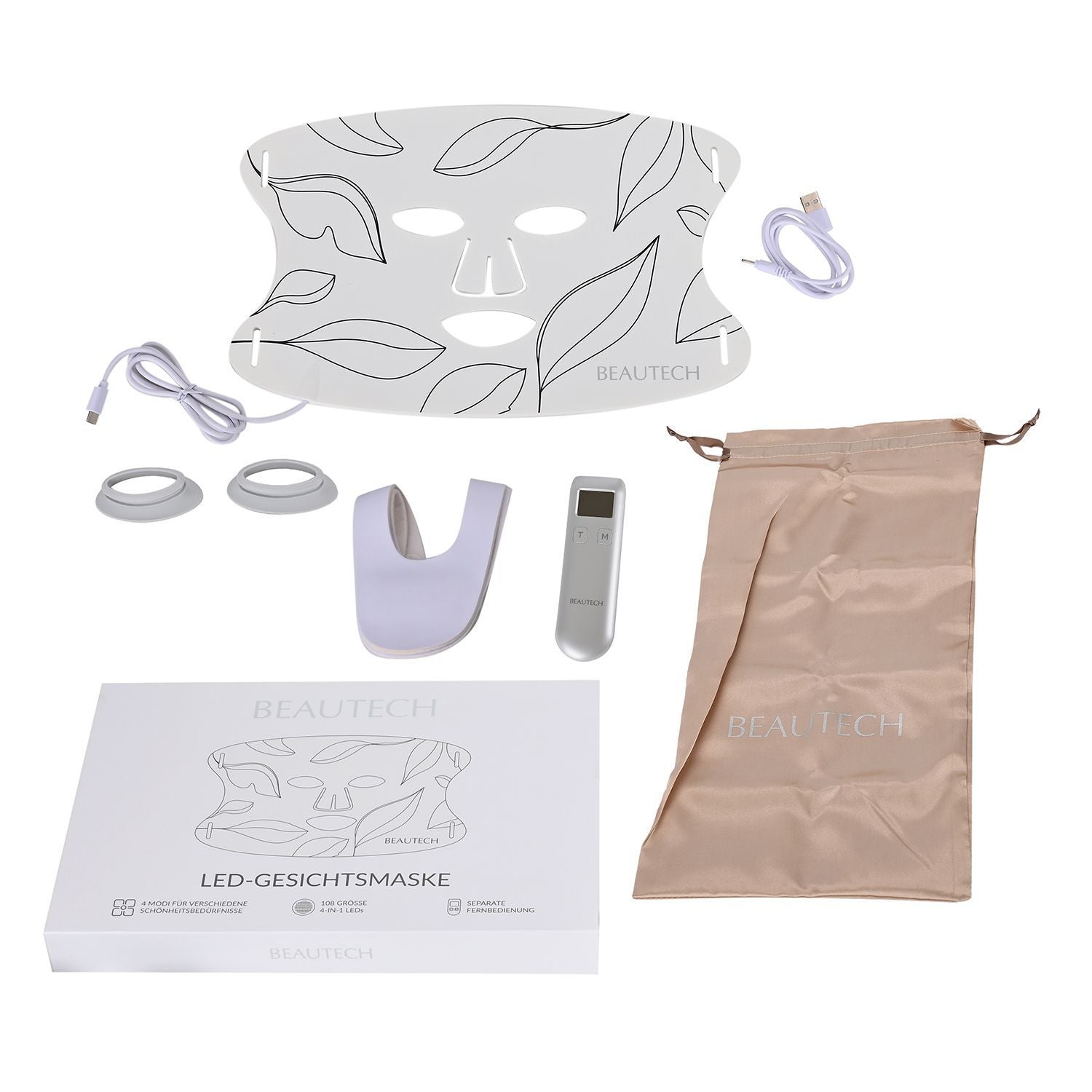 Beautech LED-Gesichtsmaske aus Silikon mit Controller, 33,8x21,8x0,5 cm