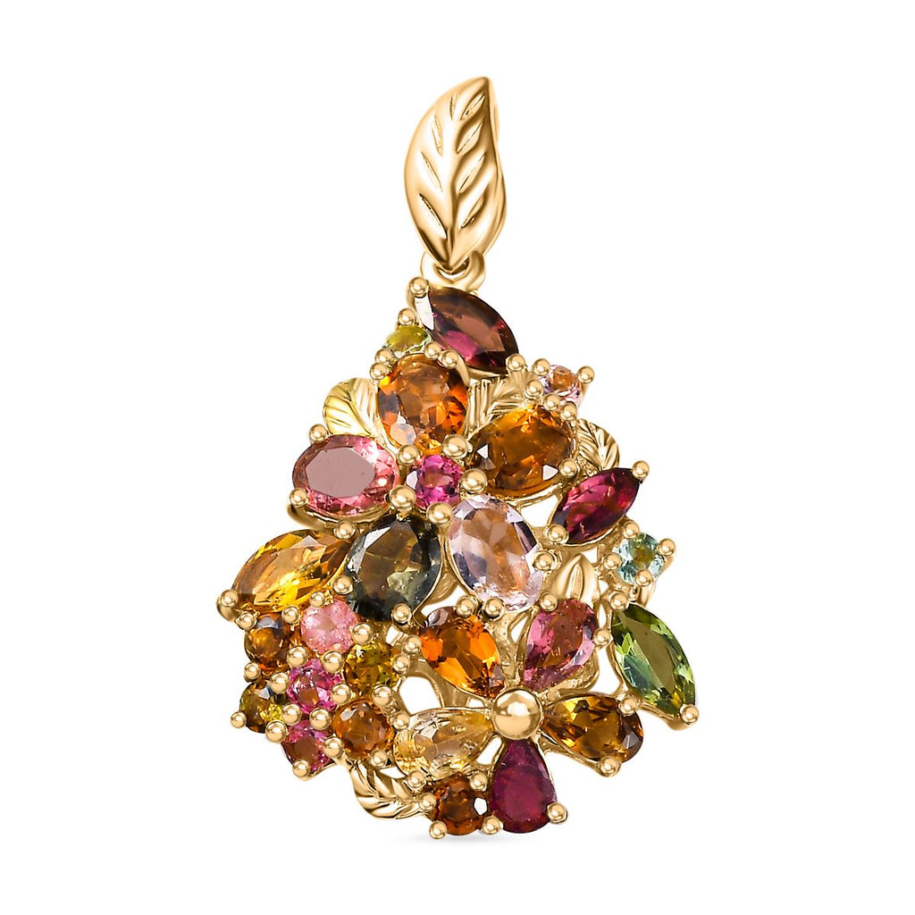 AA Mehrfarbig-Turmalin Anhänger 925 Silber 750 Gelbgold Vermeil ca. 4,26 ct.