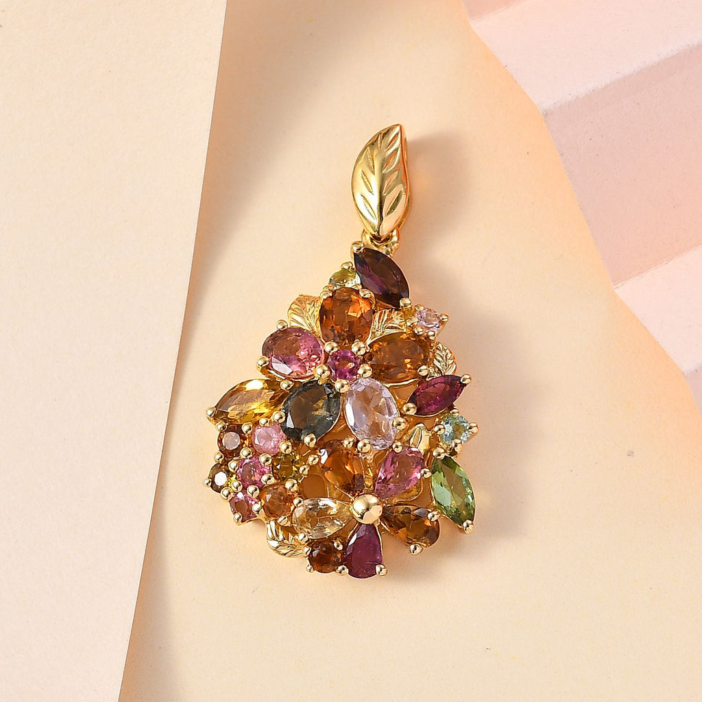 AA Mehrfarbig-Turmalin Anhänger 925 Silber 750 Gelbgold Vermeil ca. 4,26 ct.