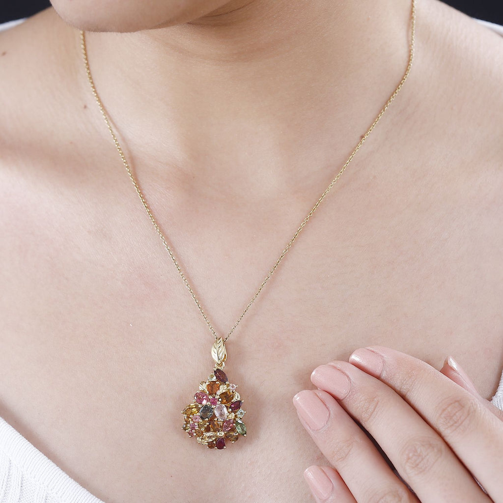 AA Mehrfarbig-Turmalin Anhänger 925 Silber 750 Gelbgold Vermeil ca. 4,26 ct.