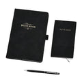 Premium-2er-Set; Notizbuch und Taschentagebuch mit geschnitztem, samtigem Hardcover und Kugelschreiber, Schwarz