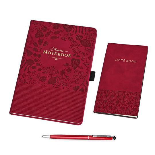 Premium-2er-Set; Notizbuch und Taschentagebuch mit geschnitztem, samtigem Hardcover und Kugelschreiber, Rot
