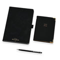Premium-2er-Set; Notizbuch und Taschentagebuch mit geschnitztem, samtigem Hardcover und Kugelschreiber, schwarz