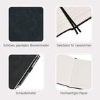 Blumengeprägtes Notizbuch-Geschenkset - Schwarz, Großes Notizbuch 21 x 14,5 cm, Kleines Notizbuch 14,9 x 10,8 cm, Stiftmaterial: Metall, Boxgröße: 22,5 x 20,9 x 3,8 cm, Boxfarbe: Schwarz