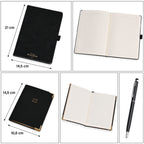 Blumengeprägtes Notizbuch-Geschenkset - Schwarz, Großes Notizbuch 21 x 14,5 cm, Kleines Notizbuch 14,9 x 10,8 cm, Stiftmaterial: Metall, Boxgröße: 22,5 x 20,9 x 3,8 cm, Boxfarbe: Schwarz