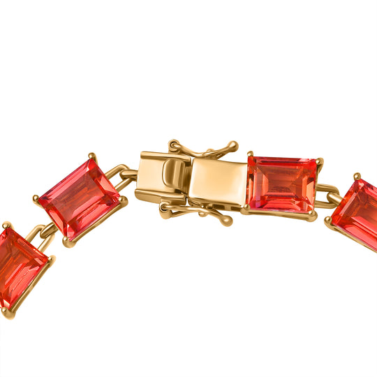 Padparadscha Quarz Triplette Armband ca. 20 cm 925 Silber 750 Gelbgold Vermeil ca. 39,02 ct.