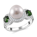 Weiße Muschelkernperle, Natürlicher Chromdiopsid Ring 925 Silber platiniert (Größe 16.00)