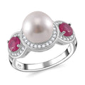 Weiße Muschelkernperle, Afrikanischer Rubin (Fissure gefüllt) Ring 925 Silber platiniert (Größe 16.00)