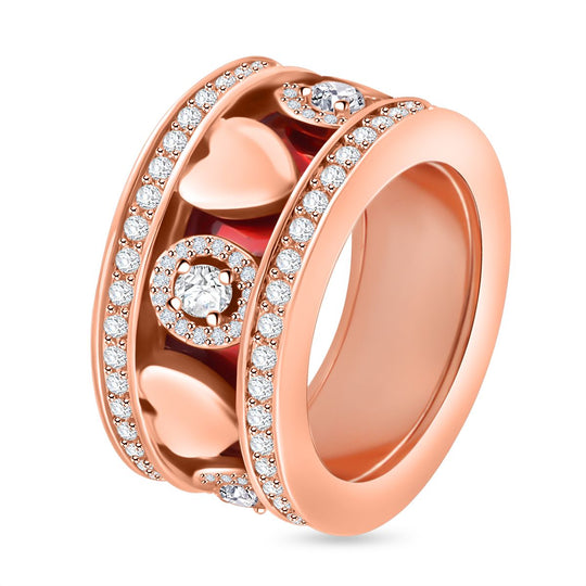 Weißer Kristall Herzmotiv-Ring mit Pavé-Fassung, Roséton,(Größe 18.00)