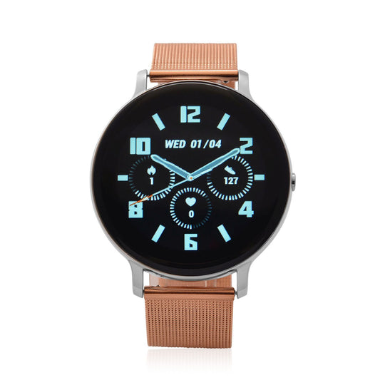 Eleganz Mesh HiWatch Plus, Silber und Gold, Smartwatch mit Dual-Modus Bluetooth, 1,28 IPS Display und Wassergeschütztes Design