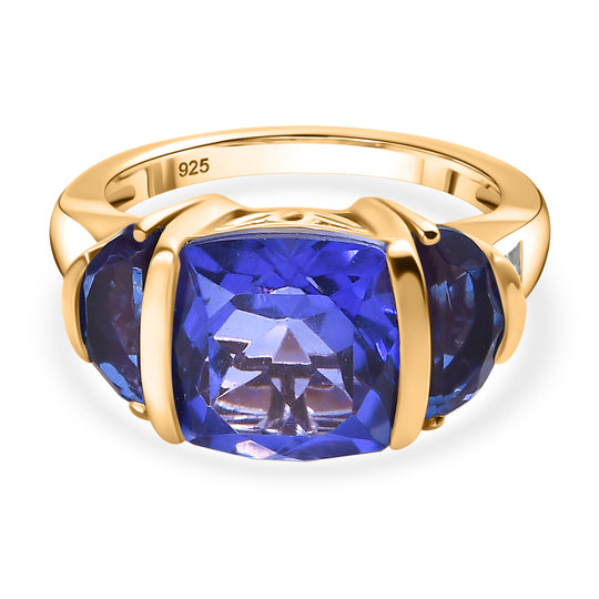 Tansanit-Farbe Quarz Ring 925 Silber vergoldet (Größe 18.00) ca. 7,05 ct