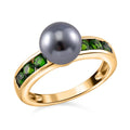 Tahiti Muschelkernperle, Natürlicher Chromdiopsid Ring 925 Silber vergoldet (Größe 16.00)