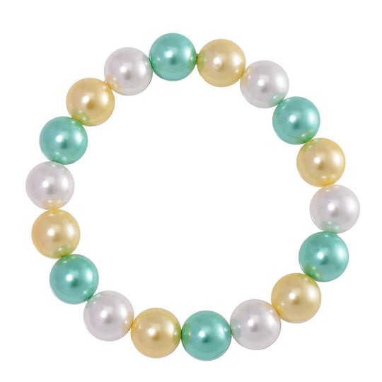 Flexibles, goldenes, weißes und grünes Muschelkernperlen-Armband