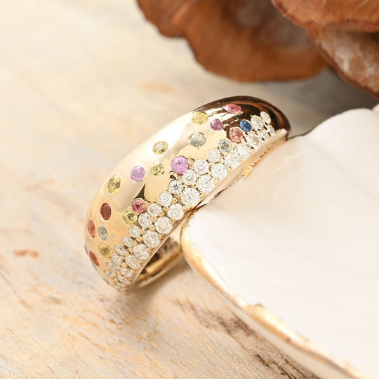 Clarte Sul Mare Kollektion- Mehrfarbig Saphir, Moissanit Ring 925 Silber Gelbes Gold (Größe 20.00) ca. 0.82 ct