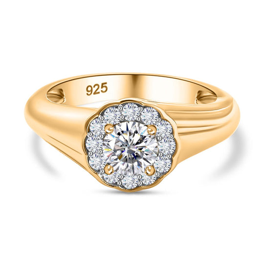 Moissanit Ring 925 Silber 750 Gelbgold Vermeil (Größe 19.00) ca. 0,63 ct