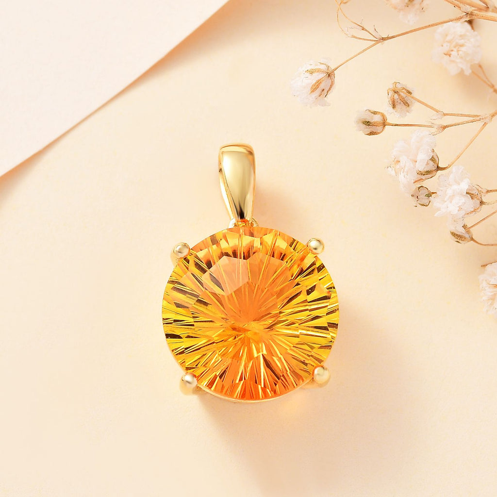 Sphaleros Quarz Konkavschliff Anhänger 925 Silber 750 Gelbgold Vermeil ca. 14.21 ct