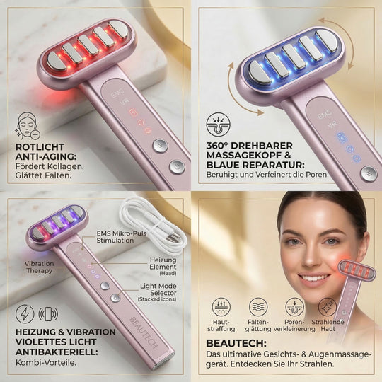BEAUTECH - 6 in 1 Gesichts und Augenmassagegerät, leicht, Schwarz