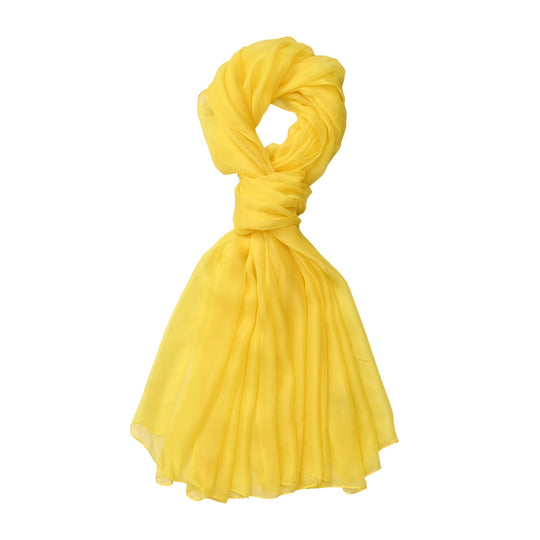 LA MAREY Solid chiffon 100% silk scarfMaterial:100% Mulberry silk size:110cm*180cmWeight : 50gyellow
