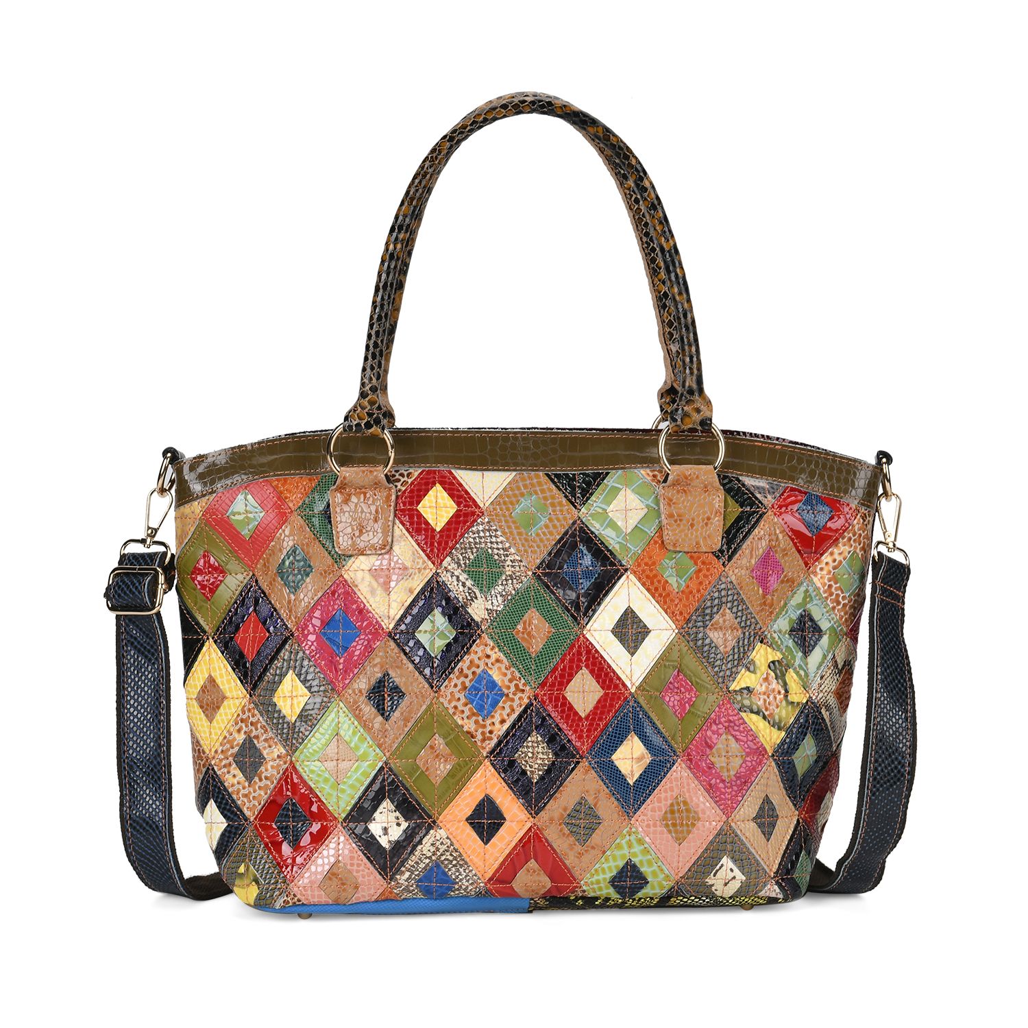 Chaos by Elsie - 100% Echtes Leder gewebter Tasche mit RFID schutz, 32 x 23 x 11 cm, Rhombus