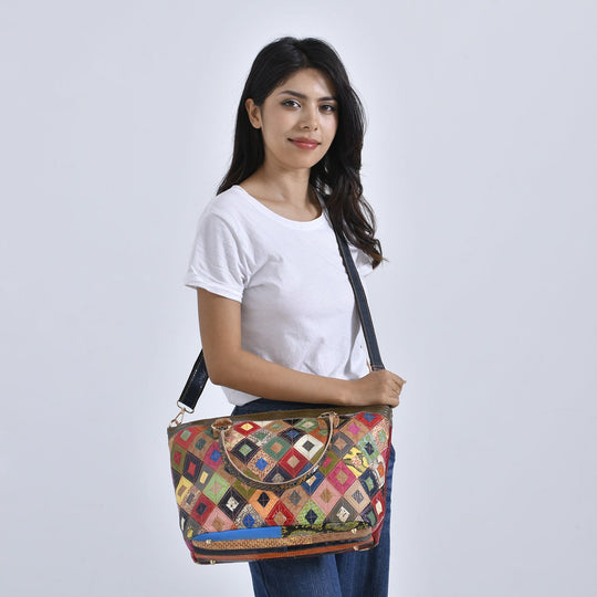 Chaos by Elsie - 100% Echtes Leder gewebter Tasche mit RFID schutz, 32 x 23 x 11 cm, Rhombus
