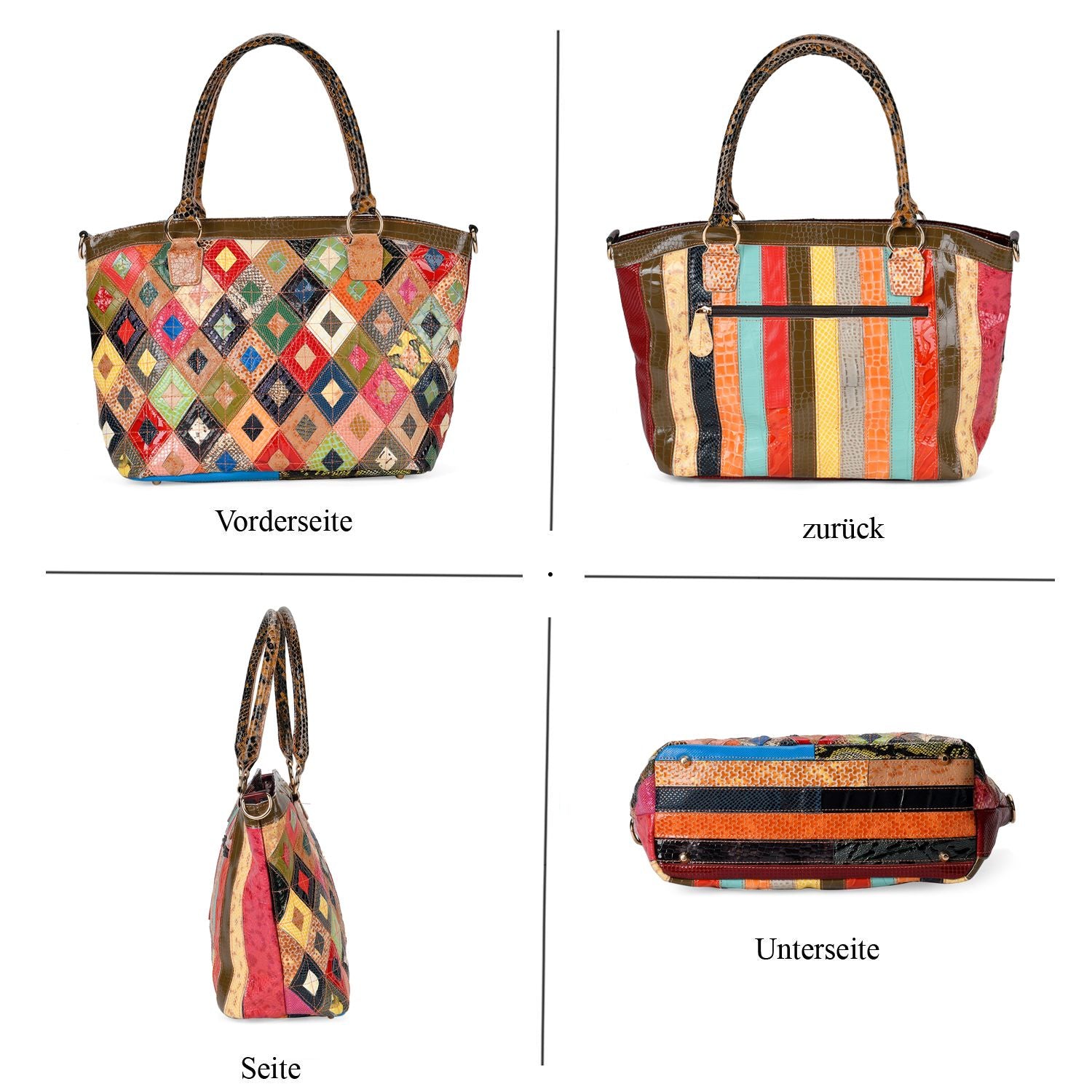 Chaos by Elsie - 100% Echtes Leder gewebter Tasche mit RFID schutz, 32 x 23 x 11 cm, Rhombus