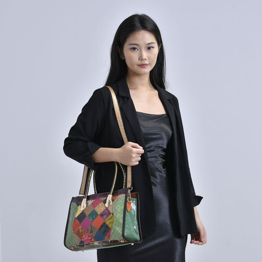 Chaos by Elsie - 100% Echtleder gewebter Tasche mit RFID schutz, 32 x 23 x 11 cm, glänzend