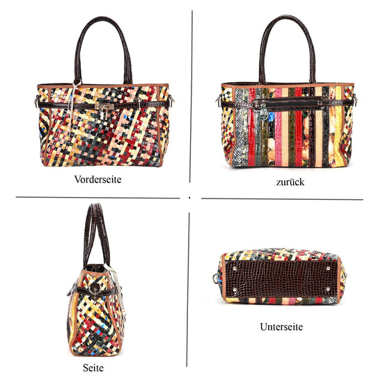 Chaos by Elsie - RFID Leder Tote Tasche mit Glänzendem Mehrfarbigen Webmuster, 34x14x25cm