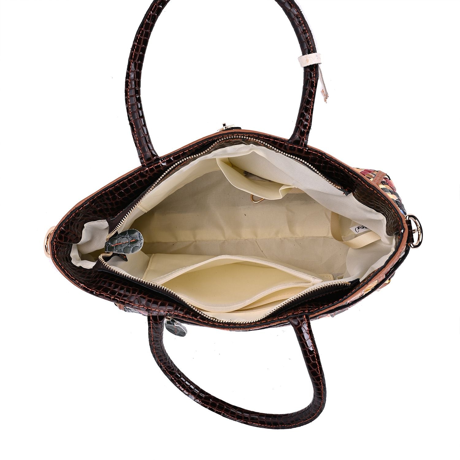 Chaos by Elsie - RFID Leder Tote Tasche mit Glänzendem Mehrfarbigen Webmuster, 34x14x25cm