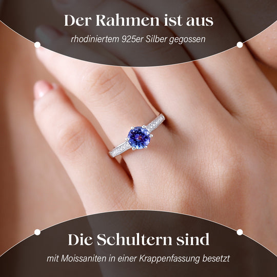 AA Tansanit, Moissanit Ring 925 Silber rhodiniert (Größe 20.00) ca. 1,50 ct
