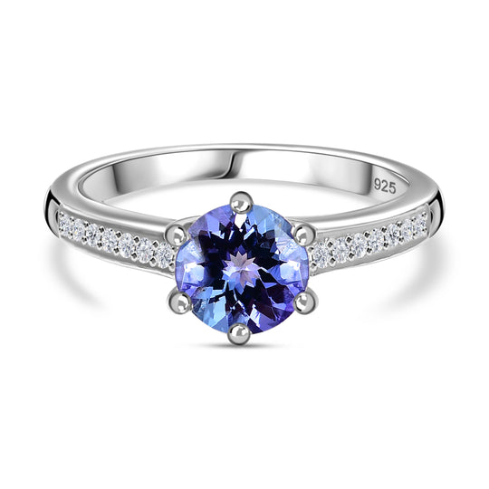AA Tansanit, Moissanit Ring 925 Silber rhodiniert (Größe 20.00) ca. 1,50 ct