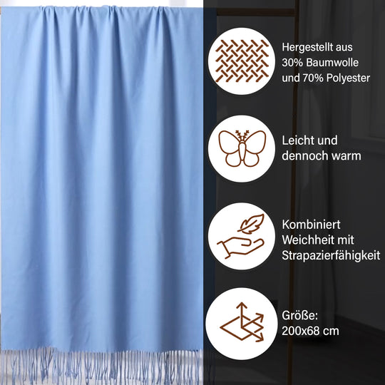 Kaschmir weich Luxuriöser doppelt gewebter Schal mit Fransen, 70 x 200 cm, Taupe und Kamel